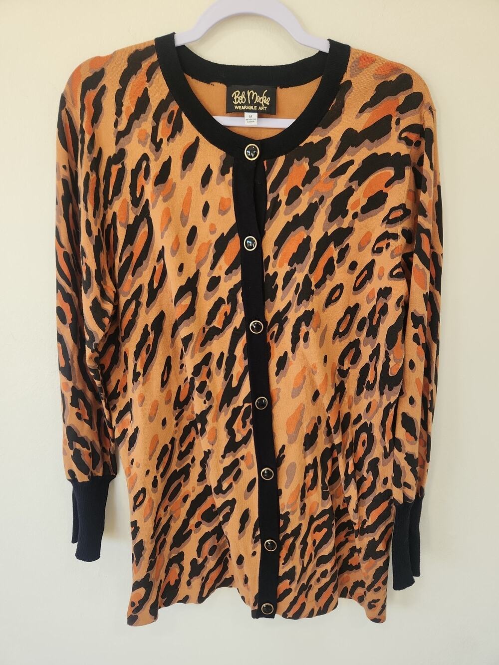 Bob Mackie Leopard Print Button Front Cardigan Size Medium Cheetah READ